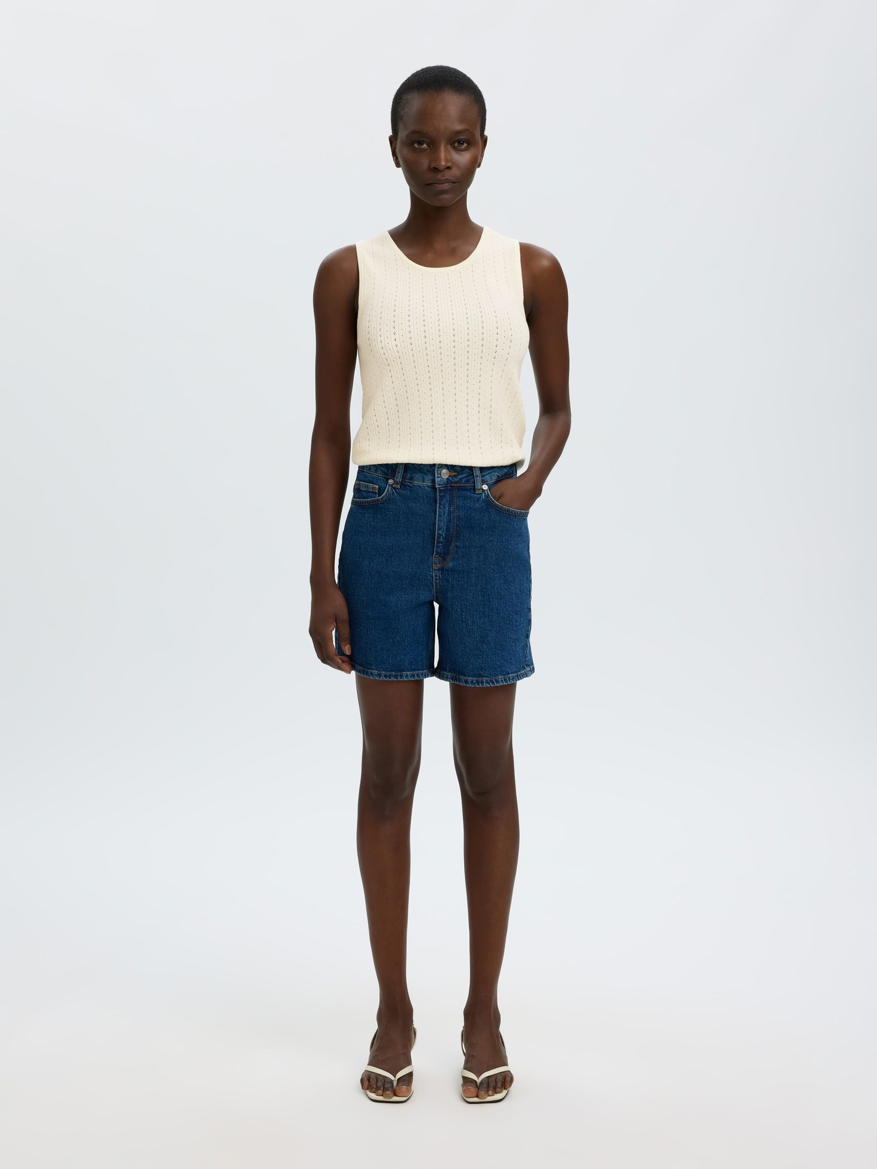 SLEEVELESS KNITTED TOP, Egret, highres