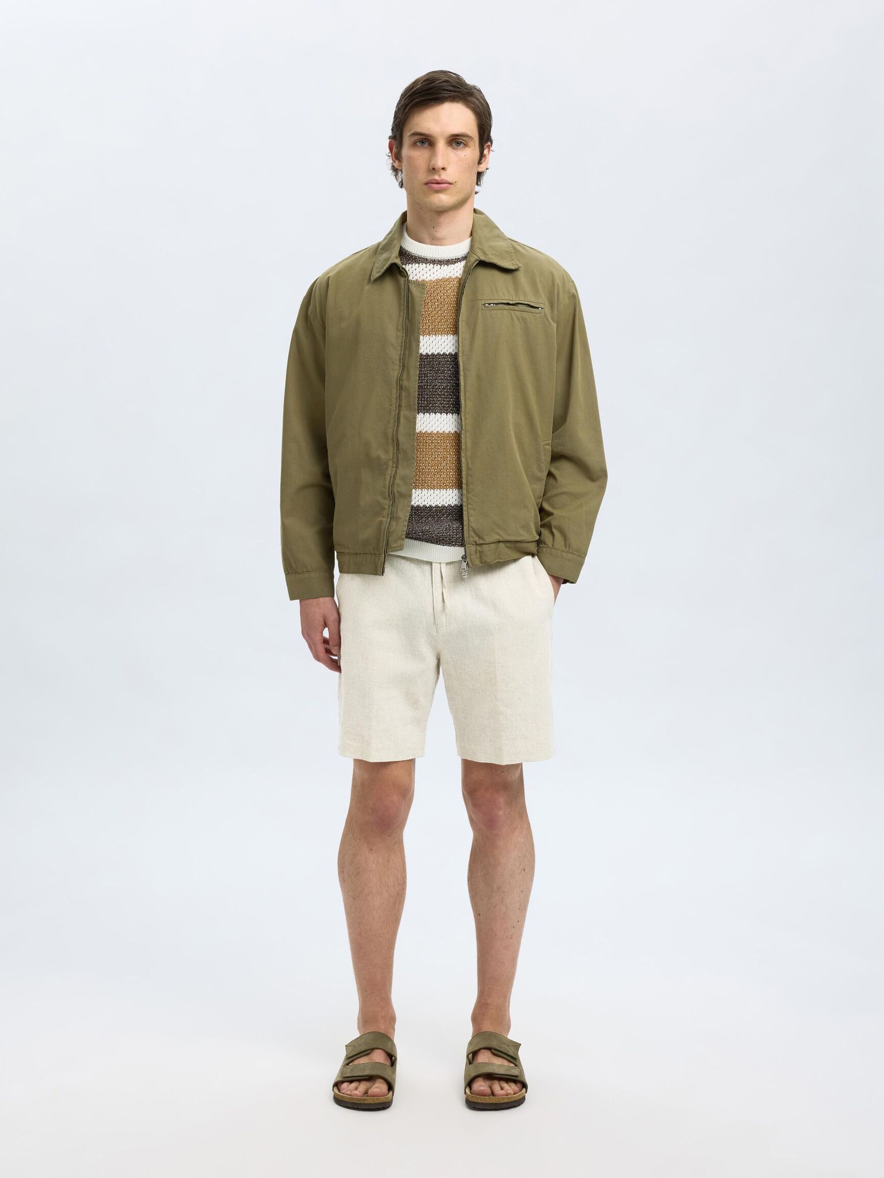 REGULAR FIT LINEN-BLEND SHORTS, Pure Cashmere, highres
