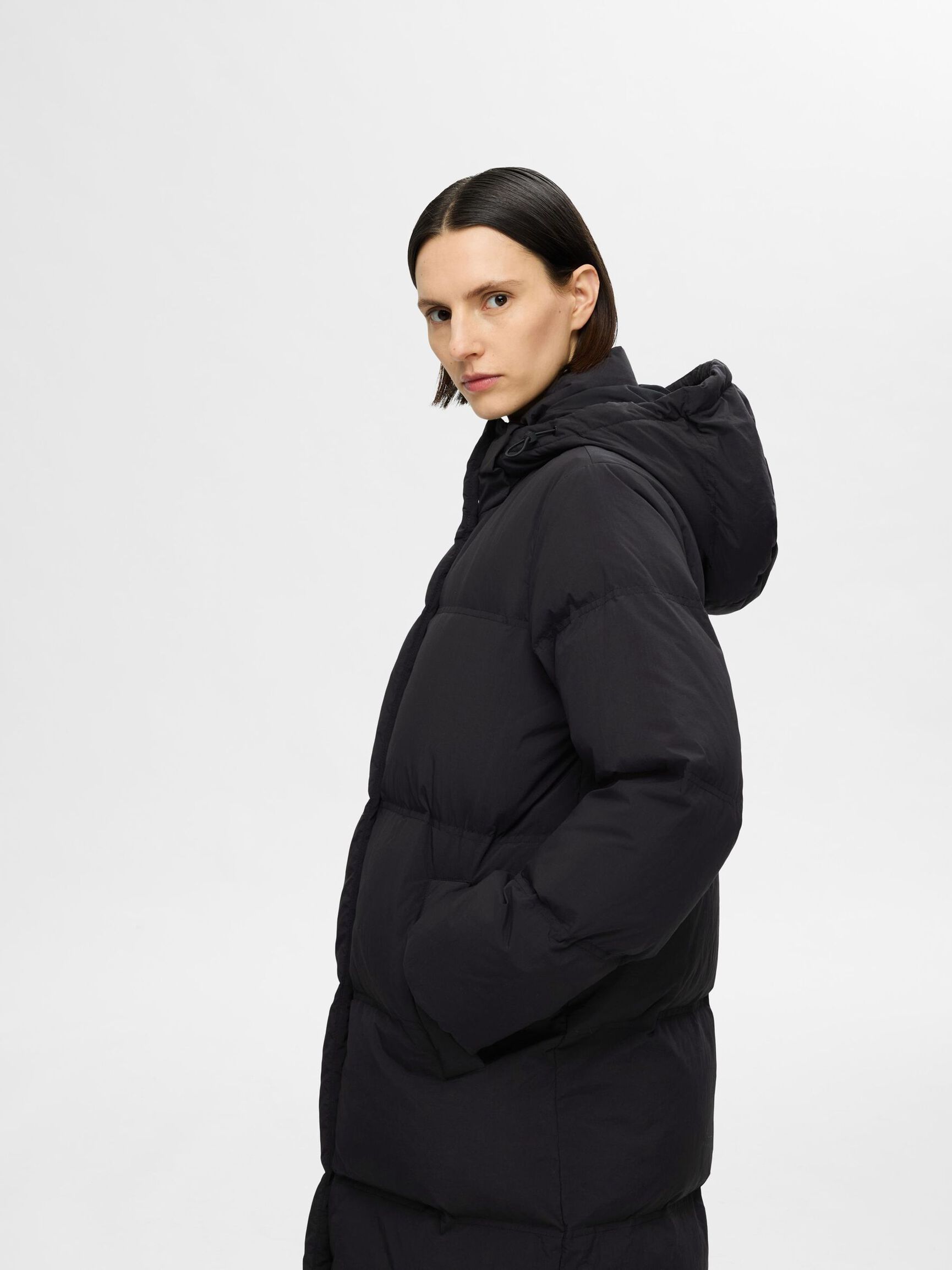 LONG PUFFER COAT, Black, highres