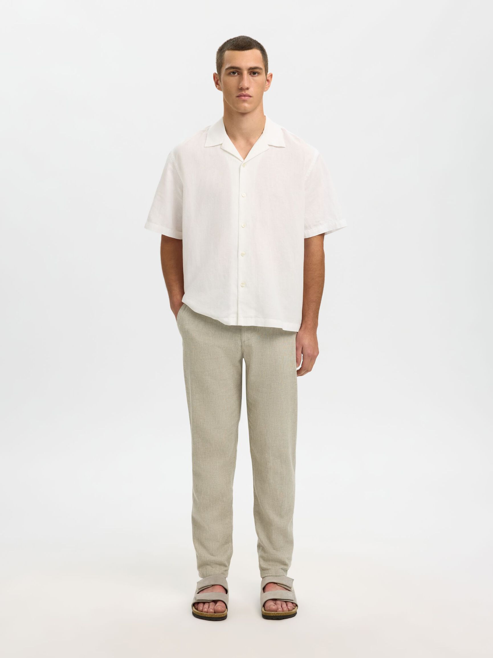 SMAL AVSMALNANDE LINNEBLANDNING BYXOR, Vetiver, highres