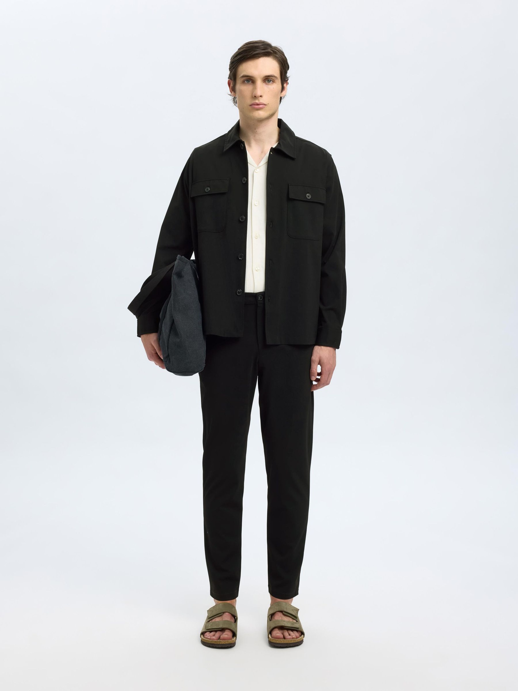 SLIM FIT TAPERED TROUSERS, Black, highres