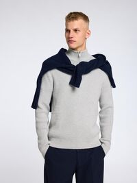 TEXTURIERTER HALF-ZIP PULLOVER, Light Grey Melange, highres