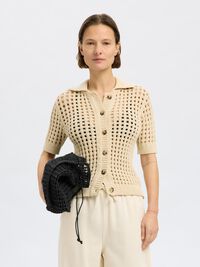 HÆKLET STIL STRIKKET CARDIGAN, Birch, highres