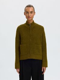 WOOL BLEND CARDIGAN, Fir Green, highres