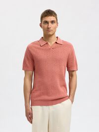 CROCHET STYLE KNITTED POLO SHIRT, Rose Dawn, highres