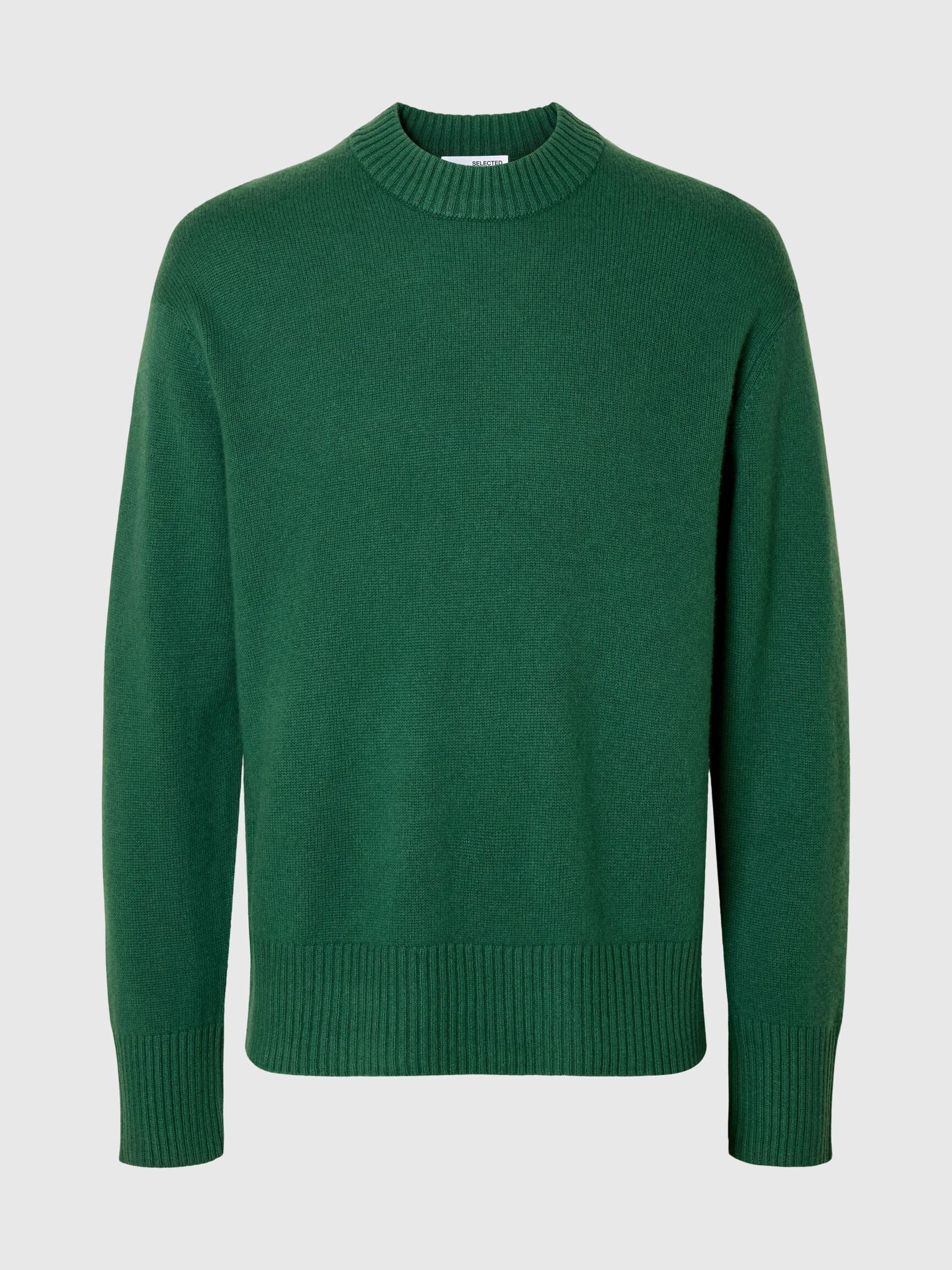 CASHMERE BLEND KNITTED PULLOVER, Dark Green, highres