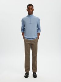 100% MERINO WOOL HALF-ZIP JUMPER, Dusty Blue, highres