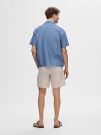 LIN MÉLANGÉ CHEMISE À MANCHES COURTES, Medium Blue Denim, highres