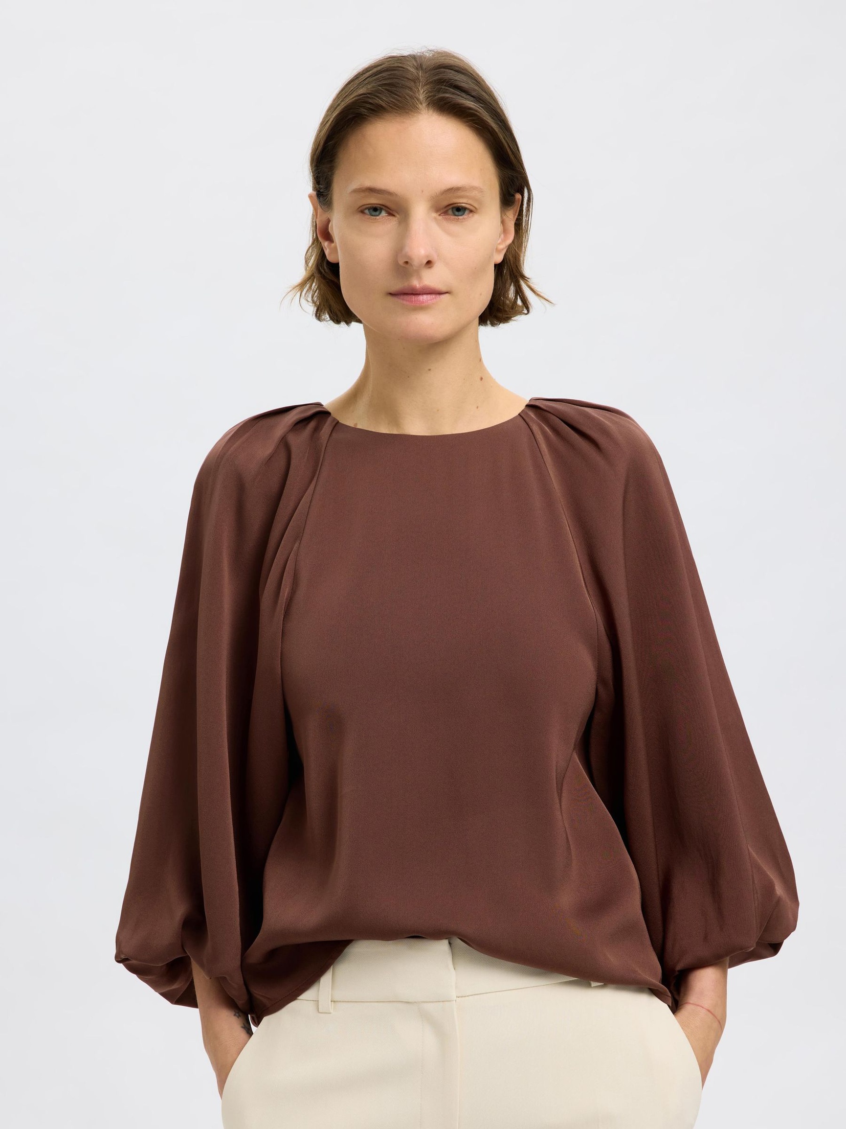 BLUZKA Z RĘKAWEM 3/4, Chestnut, highres