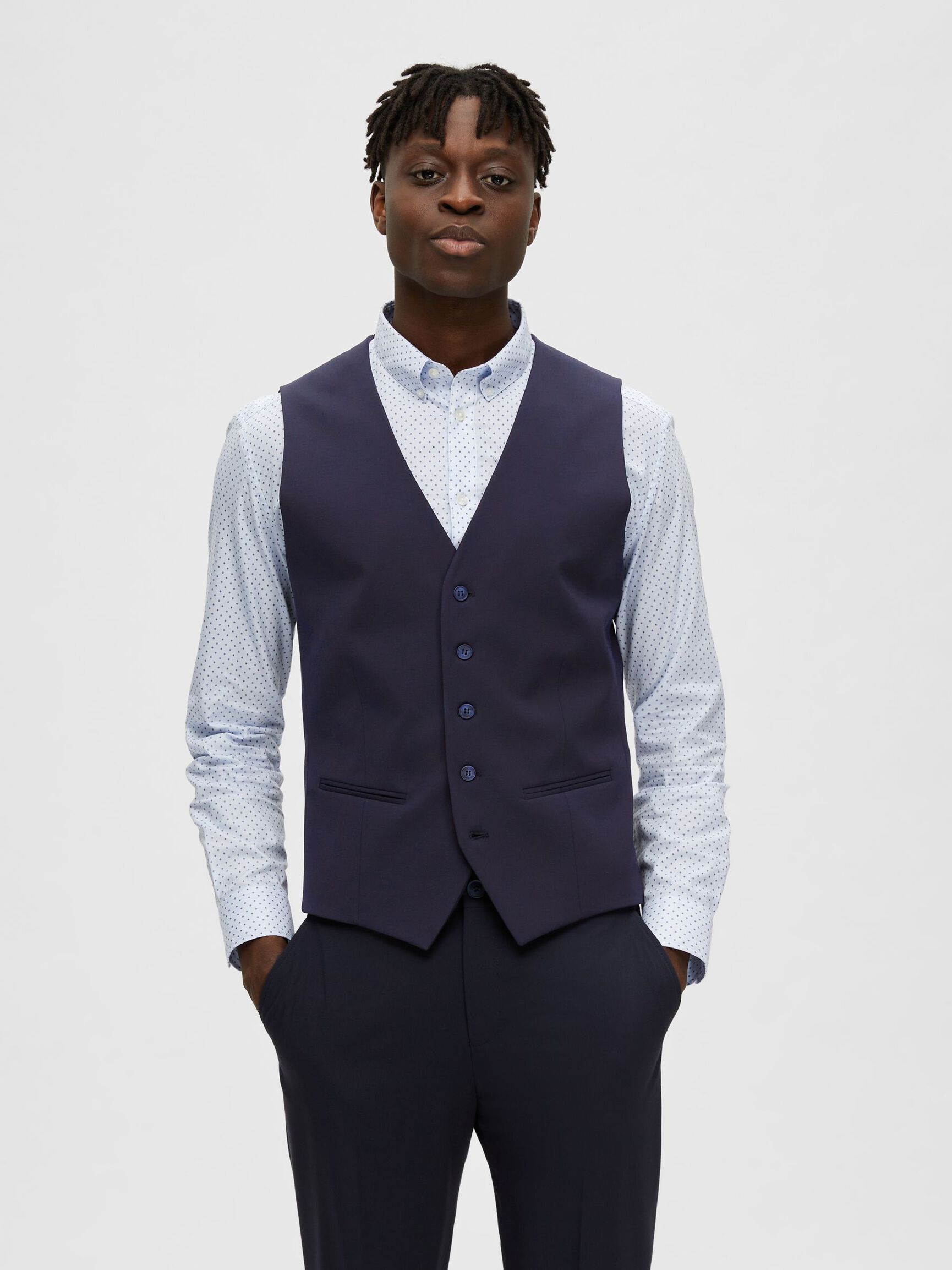 VISKOSEBLANDING SLIM FIT VEST, Navy Blazer, highres