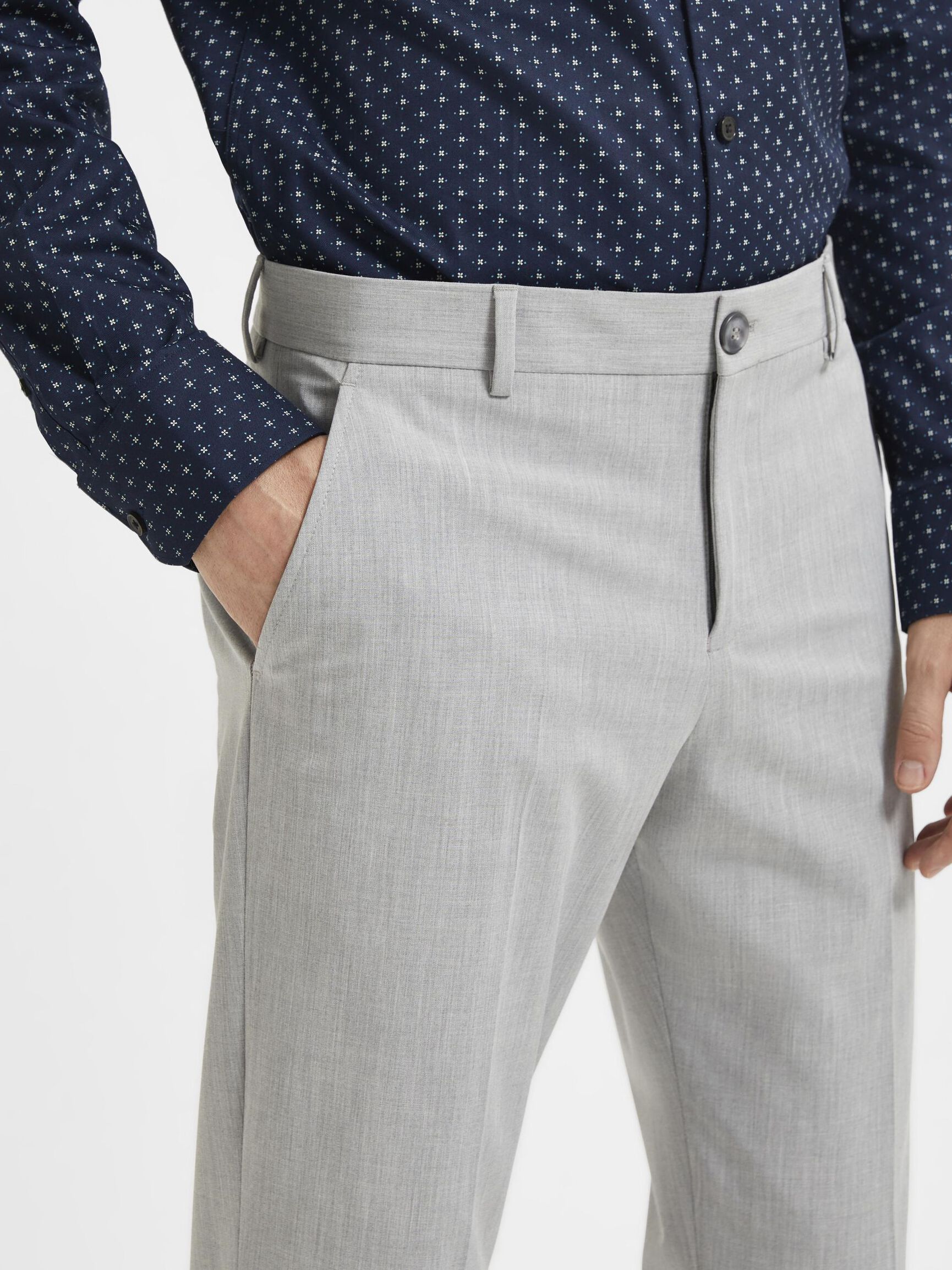 175 SLIM FIT PANTALON, Light Grey Melange, highres