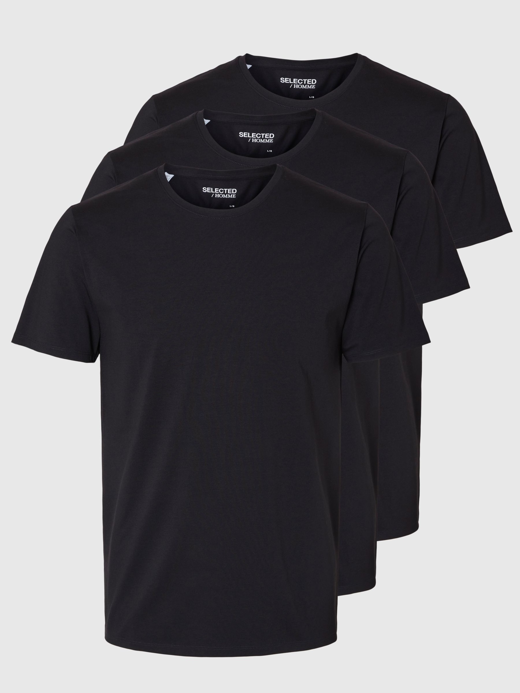3ER-PACK BAUMWOLL T-SHIRT, Black, highres