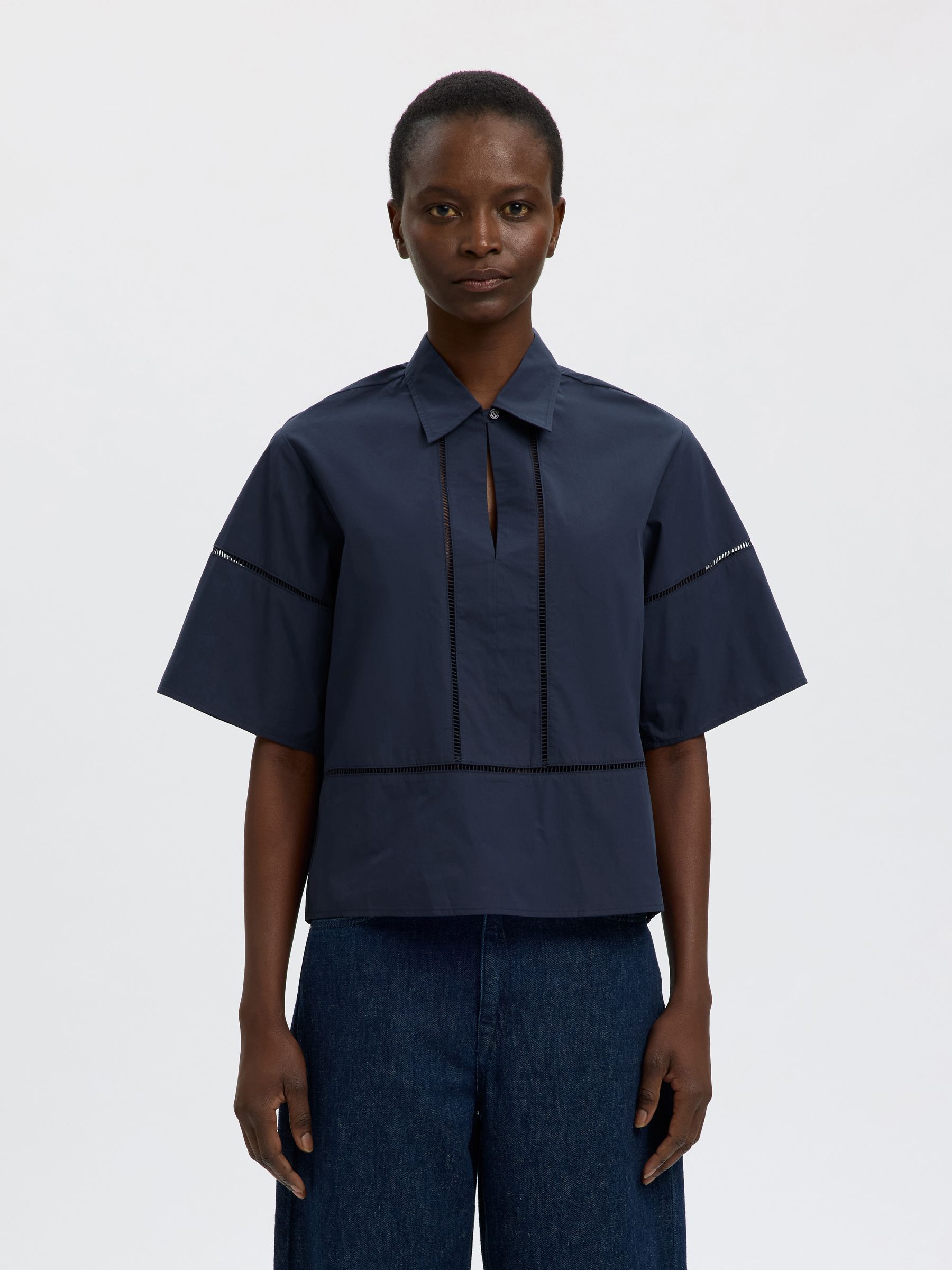 COTTON SHORT SLEEVED SHIRT, Dark Sapphire, highres