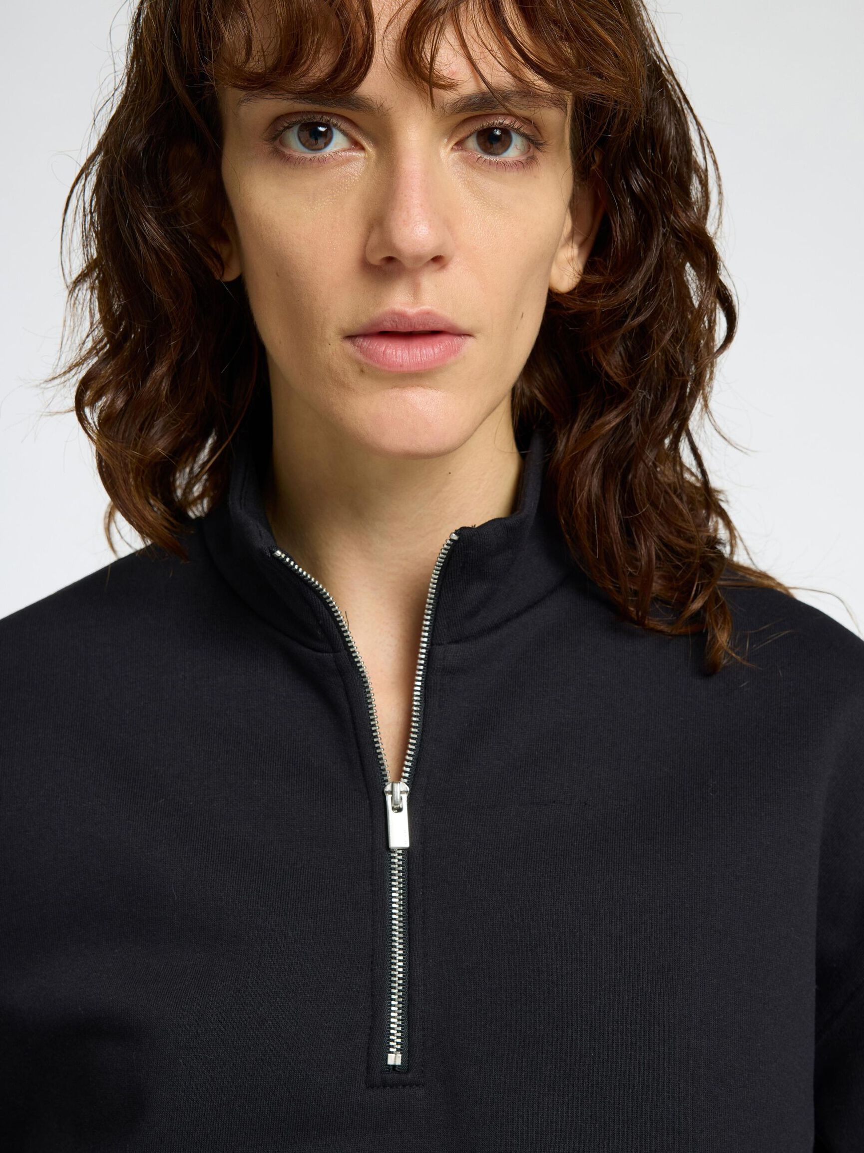 HIGH NECK ZIPPED SWEATSHIRT, Black, highres