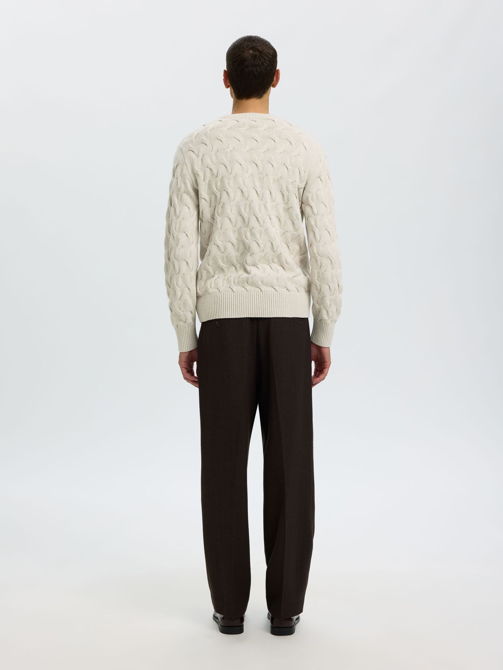 CABLE KNIT CREWNECK JUMPER, Silver Birch, highres