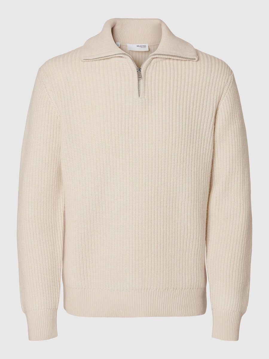 Selected KNITTED WOOL BLEND HALF-ZIP JUMPER, Tofu, highres - 16094581_Tofu_001.jpg