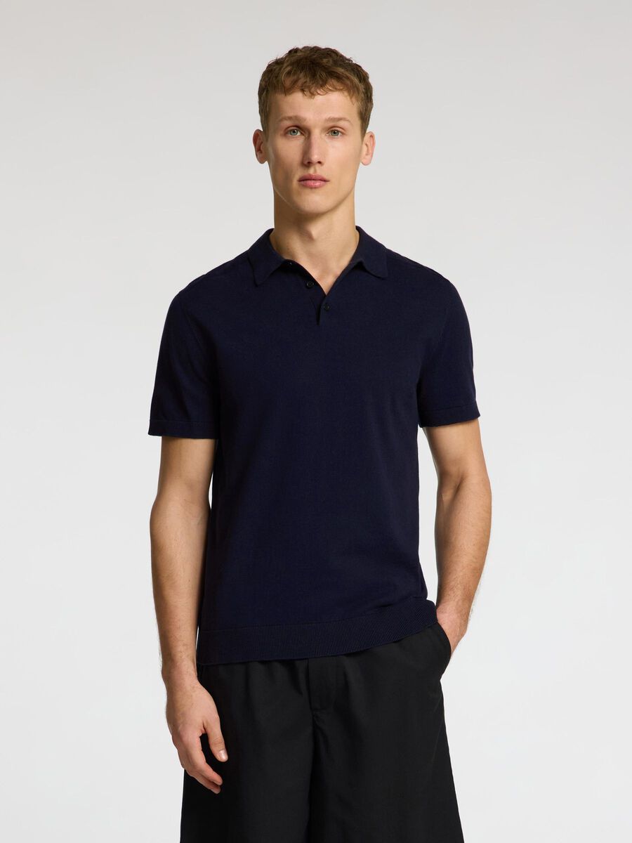 Selected KNITTED POLO SHIRT, Navy Blazer, highres - 16092437_NavyBlazer_1078017_003.jpg