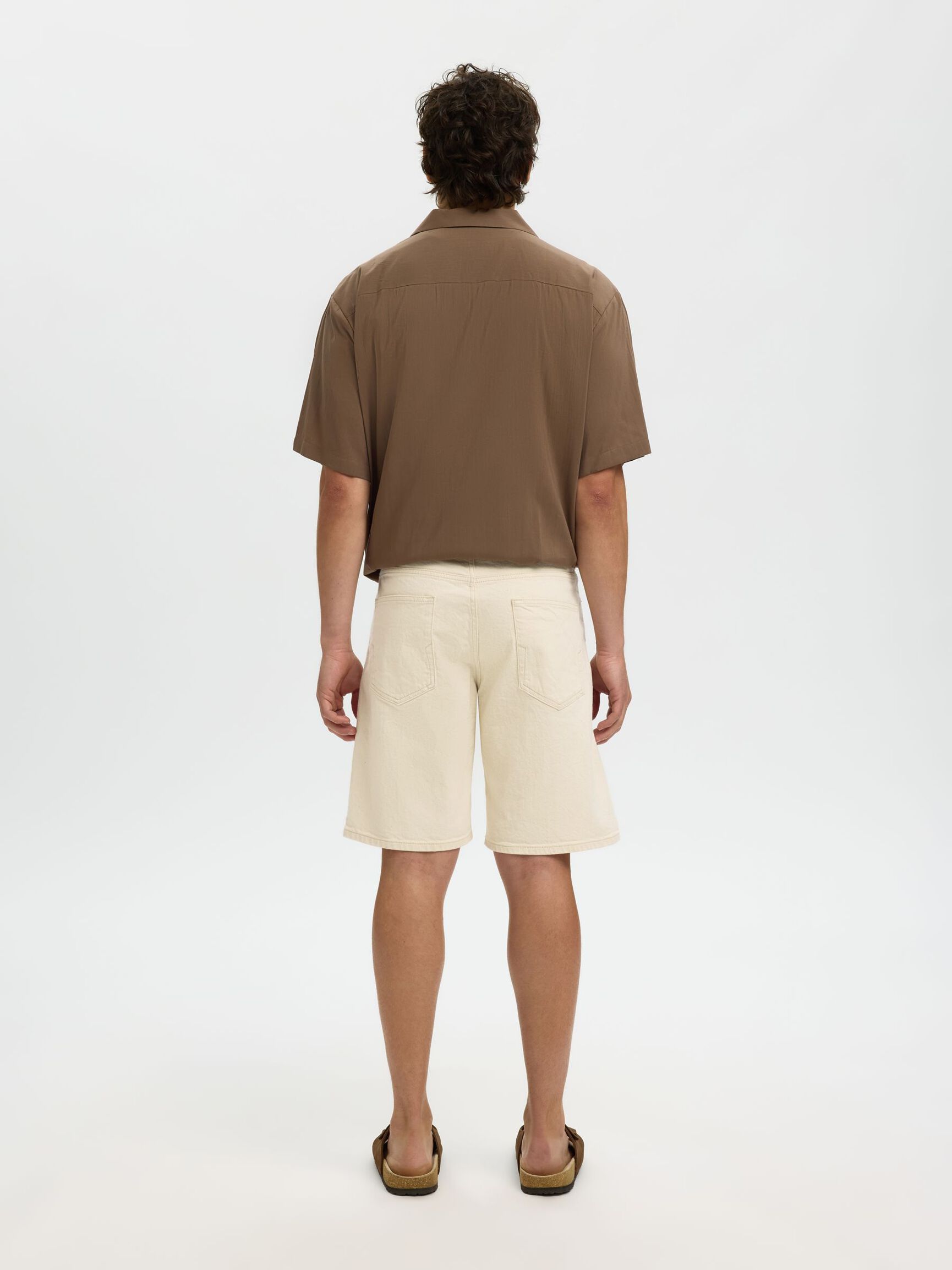 REGULAR FIT DENIM SHORTS, Ecru, highres