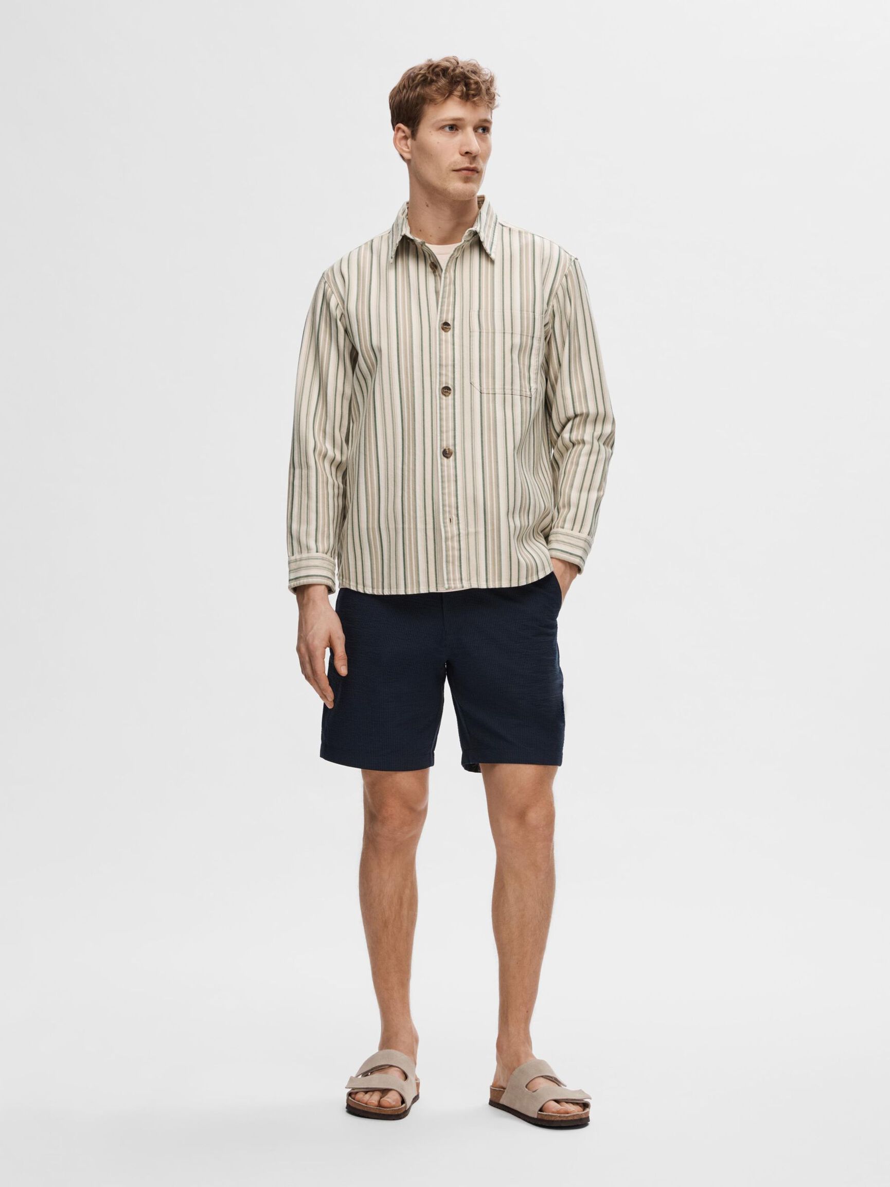 STRIPED COTTON OVERSHIRT, Egret, highres
