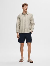 STRIPED COTTON OVERSHIRT, Egret, highres