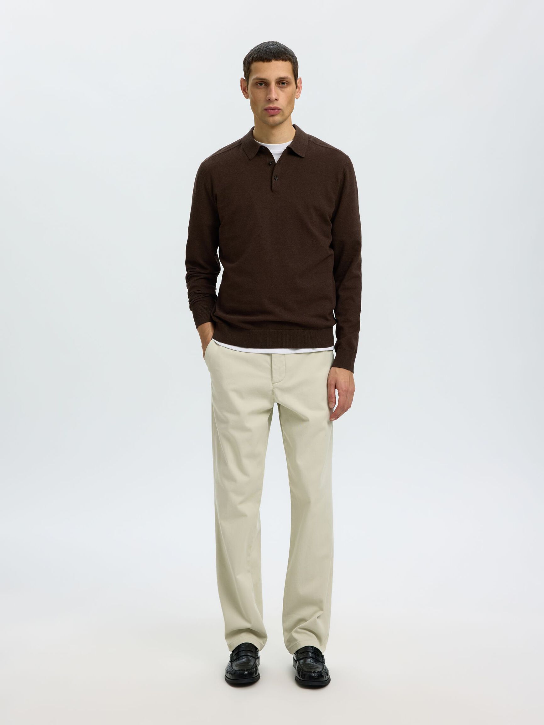 KNITTED LONG-SLEEVED POLO SHIRT, Delicioso, highres