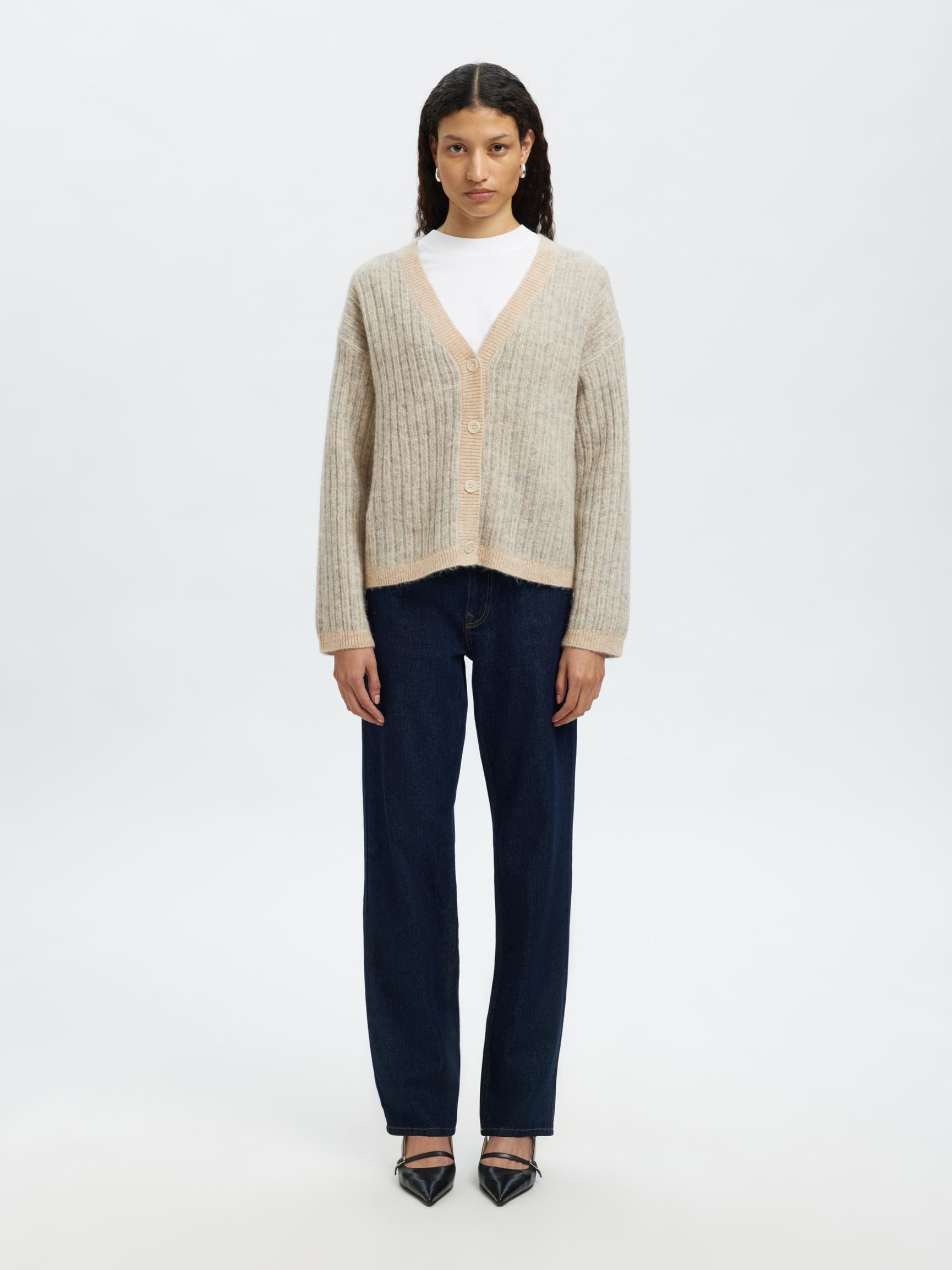 ULLBLANDING STRIKKET CARDIGAN, Birch, highres