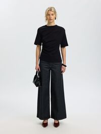 GATHERED T-SHIRT, Black, highres