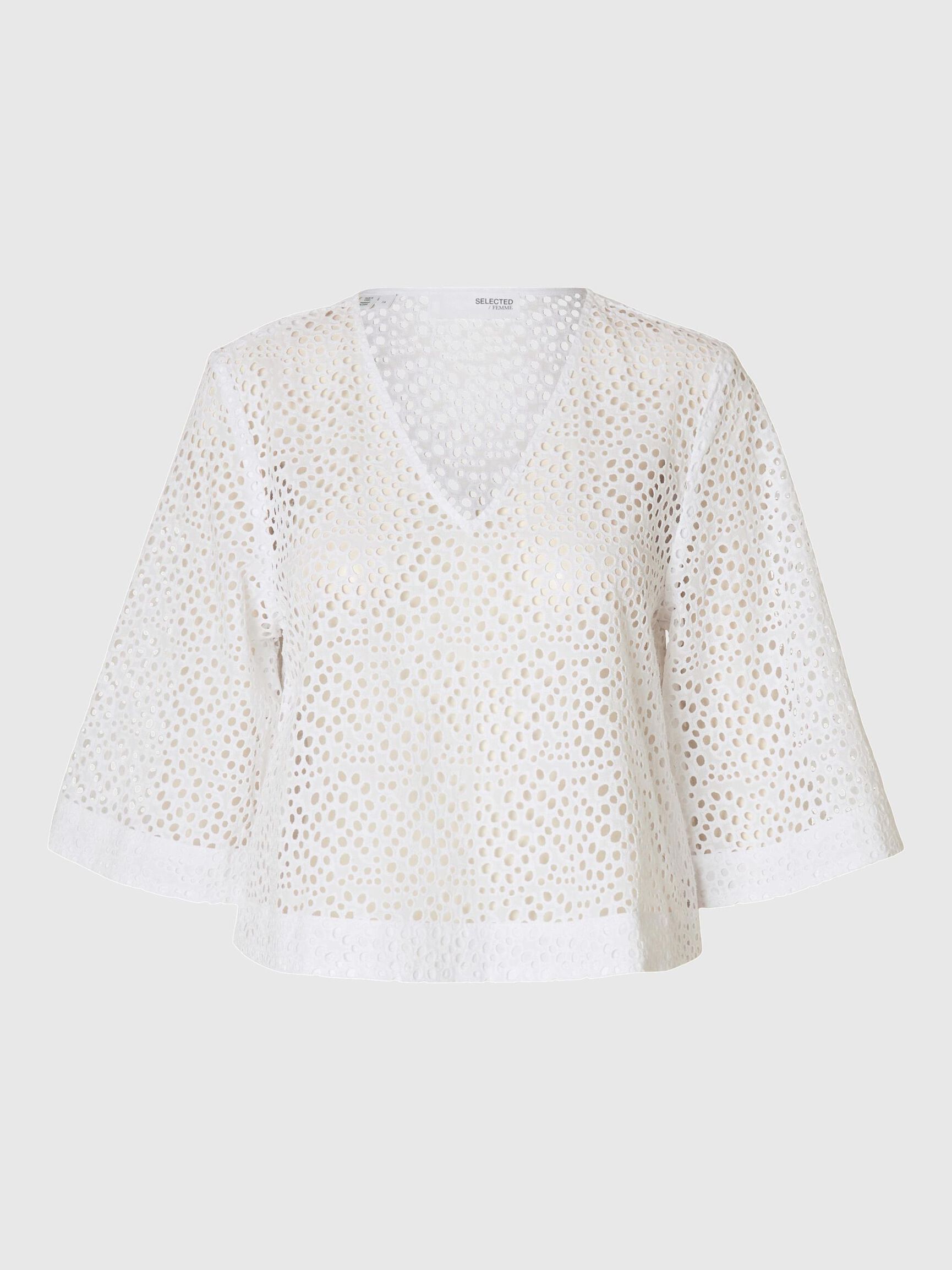 BRODERIE ANGLAISE CROPPED TOP, Bright White, highres