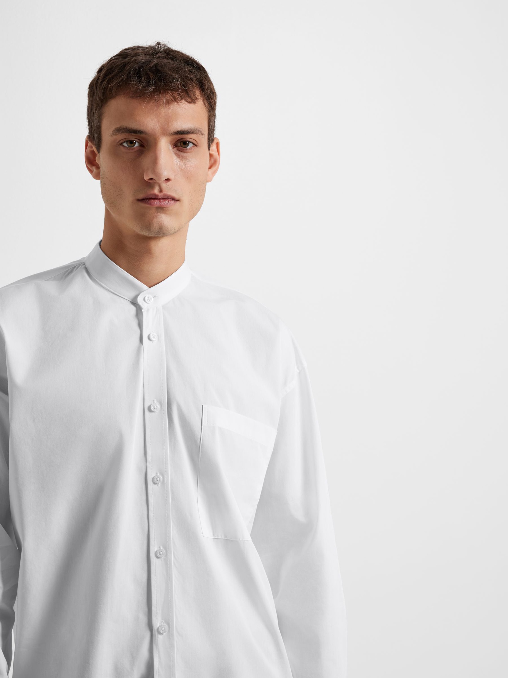 BANDED COLLAR SHIRT, White, highres