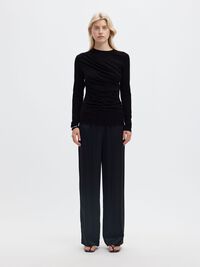DRAPED LONG SLEEVED TOP, Black, highres