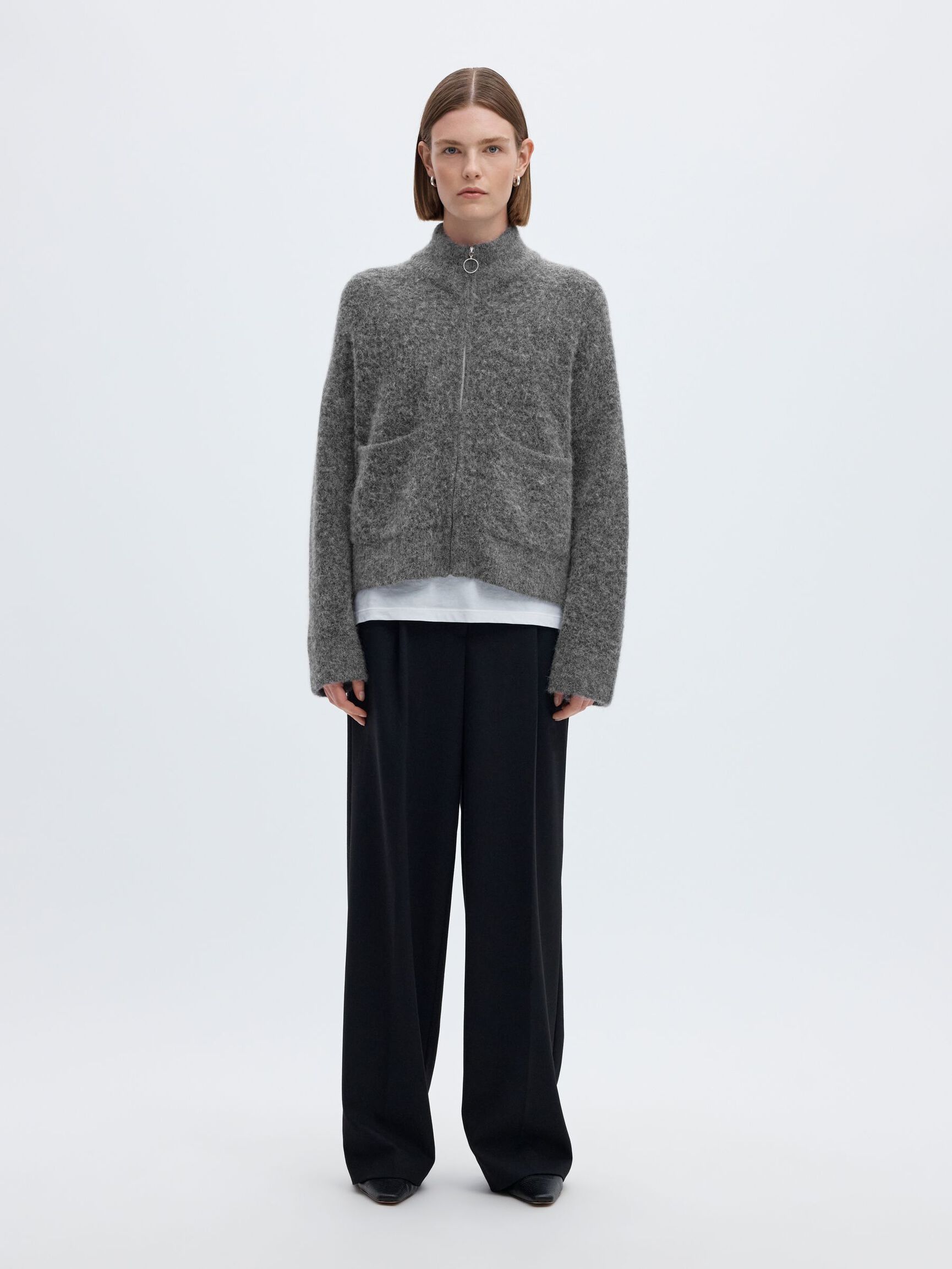 LAINE MÉLANGÉE CARDIGAN, Medium Grey Melange, highres