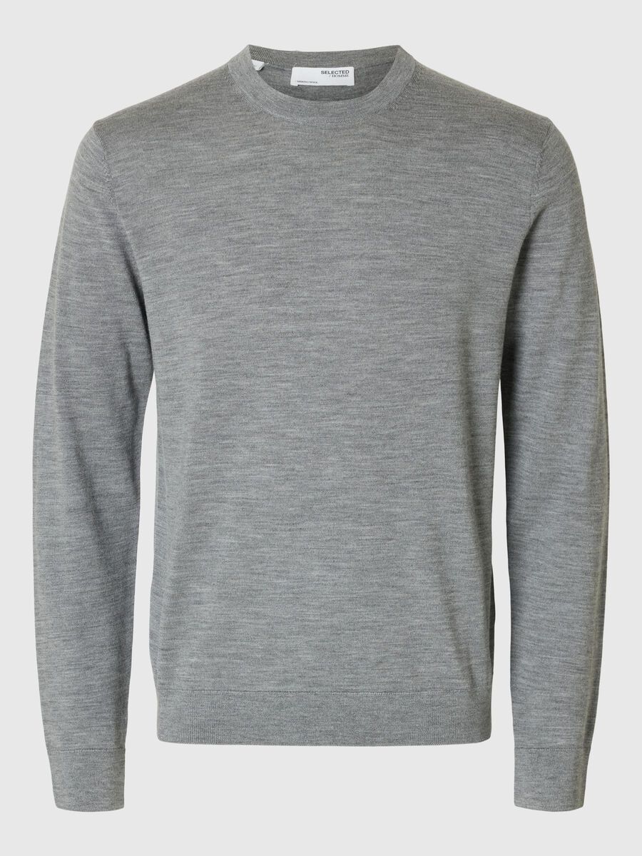 Selected 100% MERINOWOL PULLOVER MET RONDE HALS, Medium Grey Melange, highres - 16094647_MediumGreyMelange_001.jpg