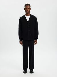 RELAXED FIT WOOL BLEND CARDIGAN, Black, highres