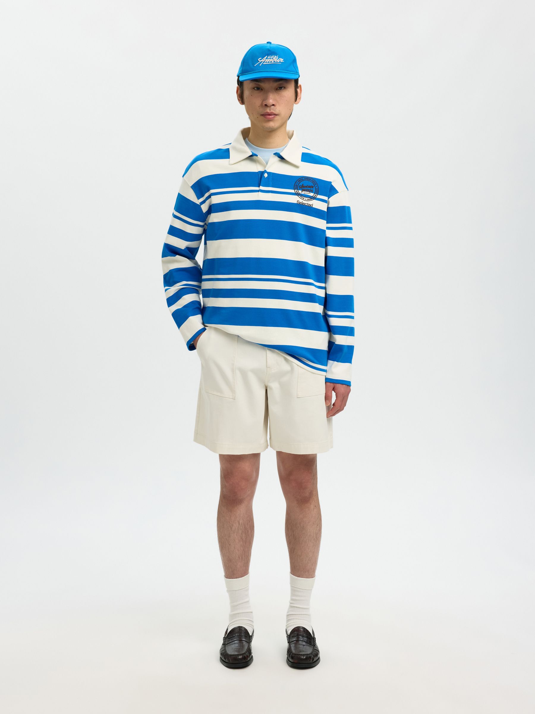 RELAXED FIT LANGARM-POLOSHIRT, Egret, highres