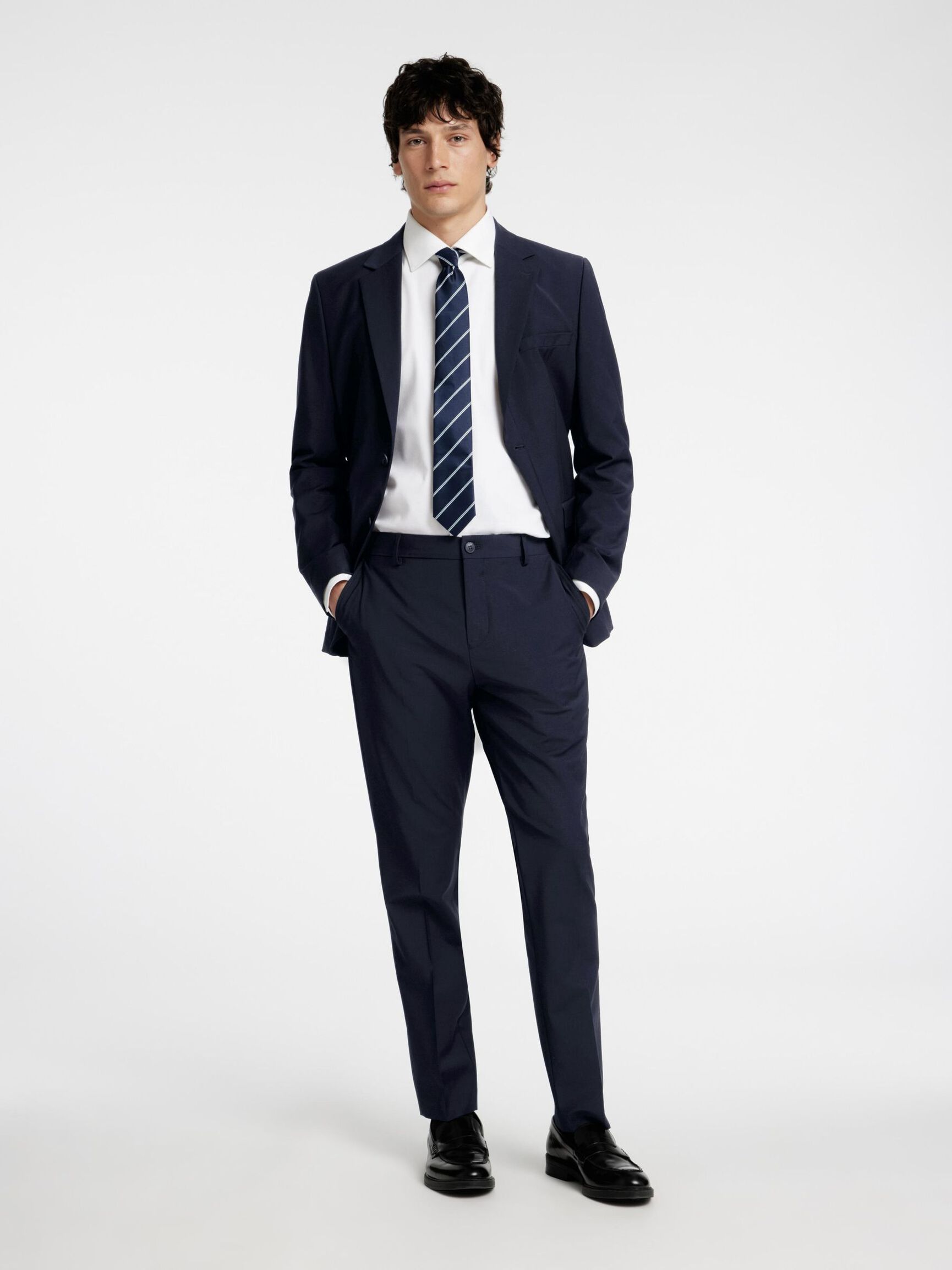 SLIM FIT WOOL BLEND SUIT TROUSERS, Sky Captain, highres