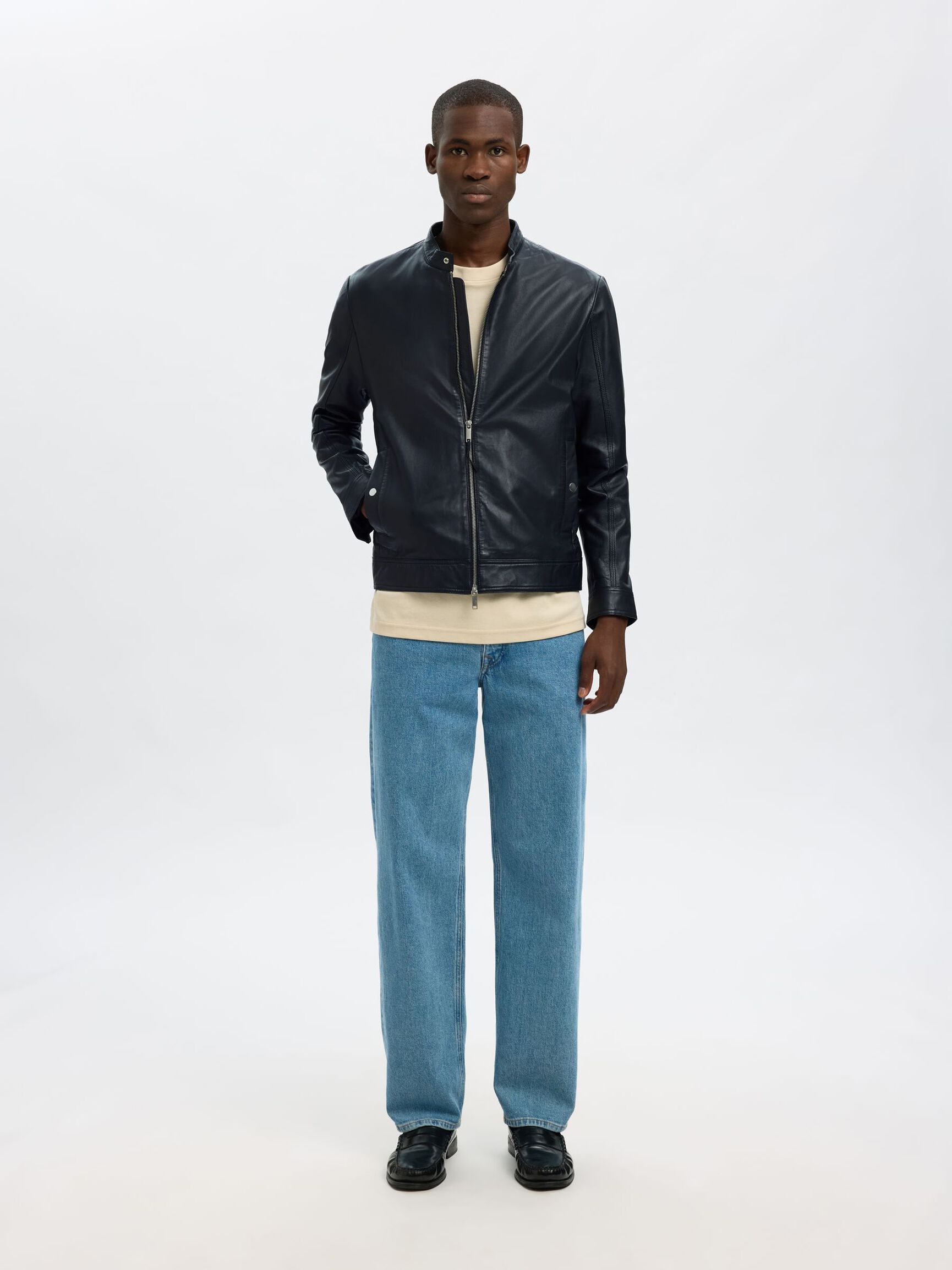 CLASSIC LEATHER JACKET, Black, highres