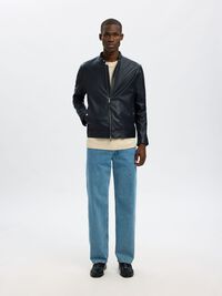 CLASSIC LEATHER JACKET, Black, highres
