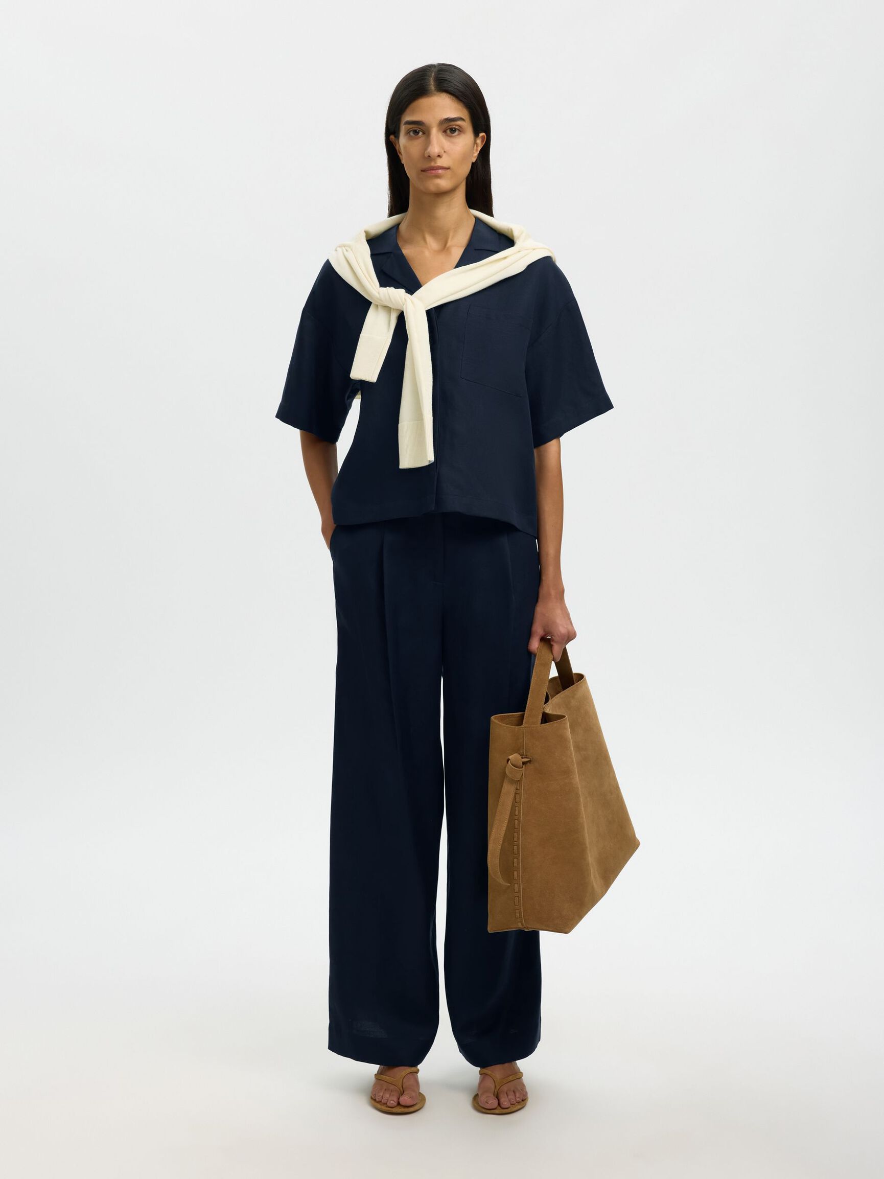 PRENDA DE MANGAS CORTAS CAMISA EN MEZCLA DE LINO, Dark Sapphire, highres