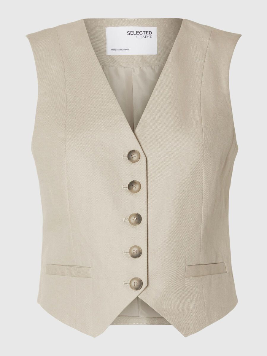 Selected TAILORED LINNENMIX GILET, Humus, highres - 16094453_Humus_001.jpg