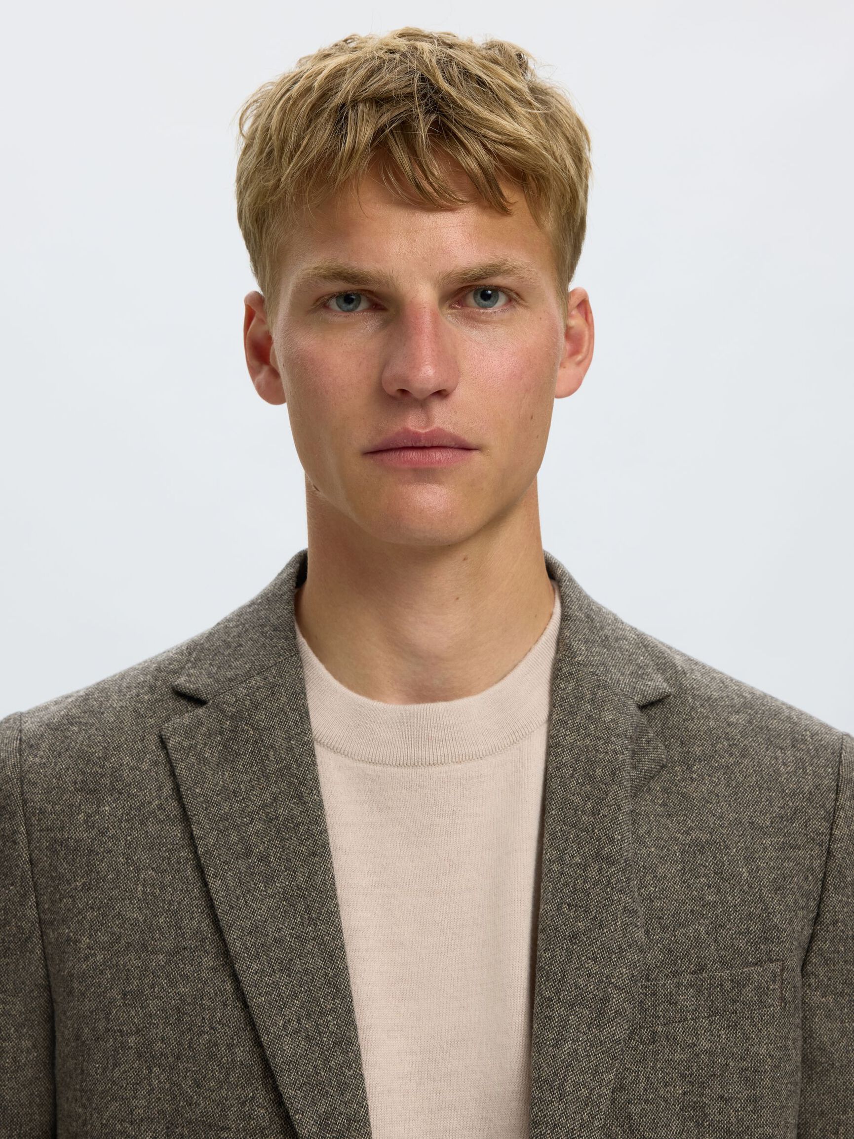 CHECKED WOOL BLEND  BLAZER, Brownie, highres