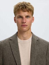 CHECKED WOOL BLEND  BLAZER, Brownie, highres