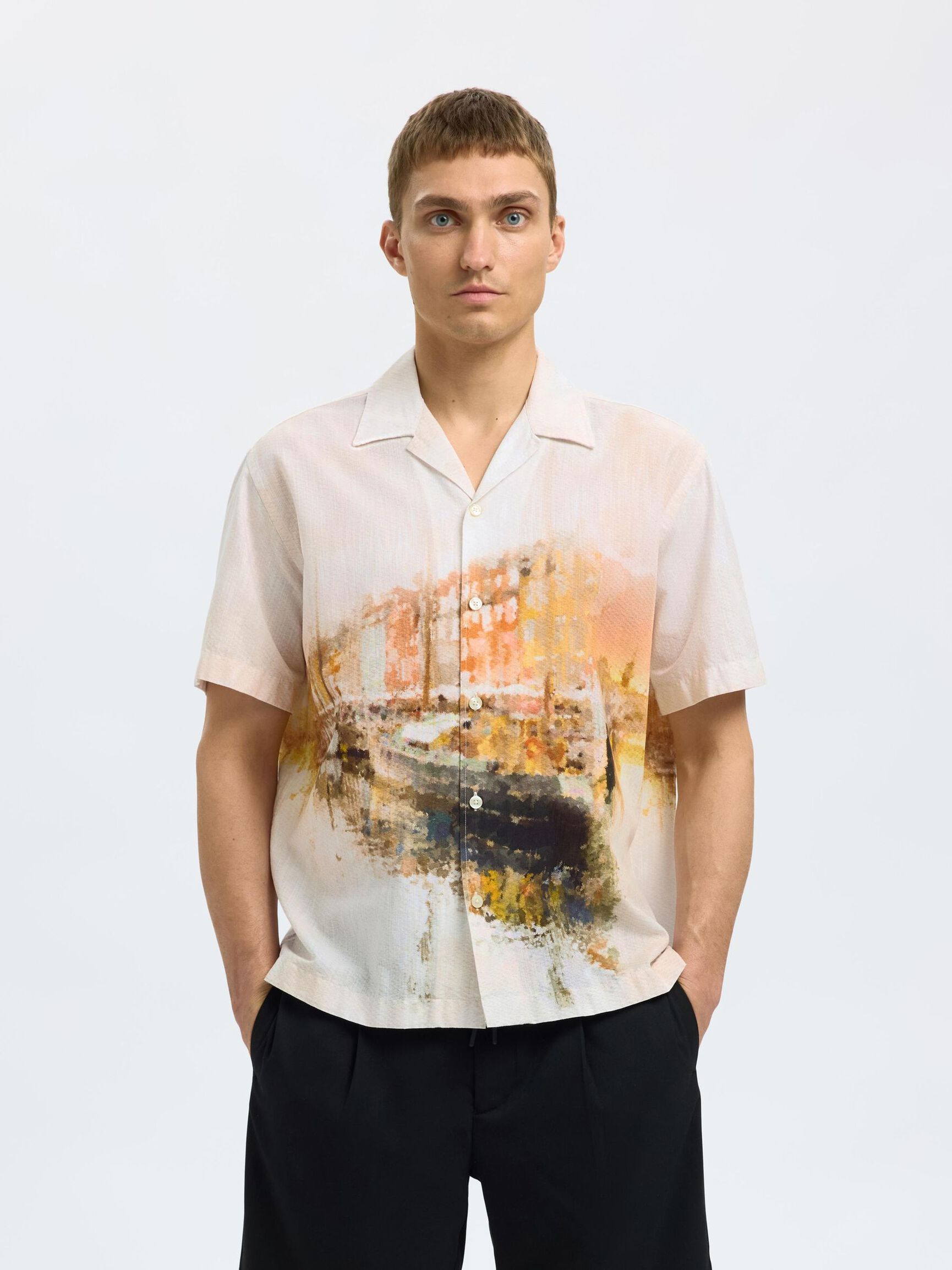 PRINTED SHORT SLEEVED SHIRT, Apricot, highres