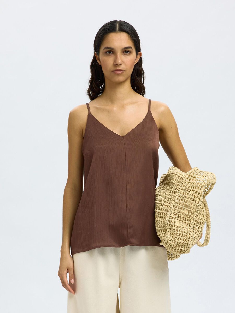 Selected SATIN SPAGHETTITRÄGER-TOP, Chestnut, highres - 16099173_Chestnut_003.jpg