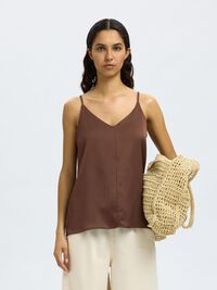 SATIN SPAGHETTI STRAP TOP, Chestnut, highres