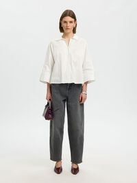 COTTON 3/4 SLEEVED SHIRT, Bright White, highres