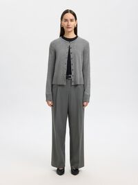 100% MERINOULD STRIKKET CARDIGAN, Medium Grey Melange, highres