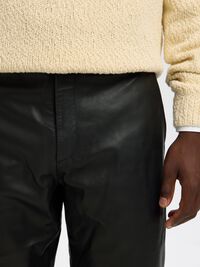 STRAIGHT FIT LEATHER TROUSERS, Black, highres