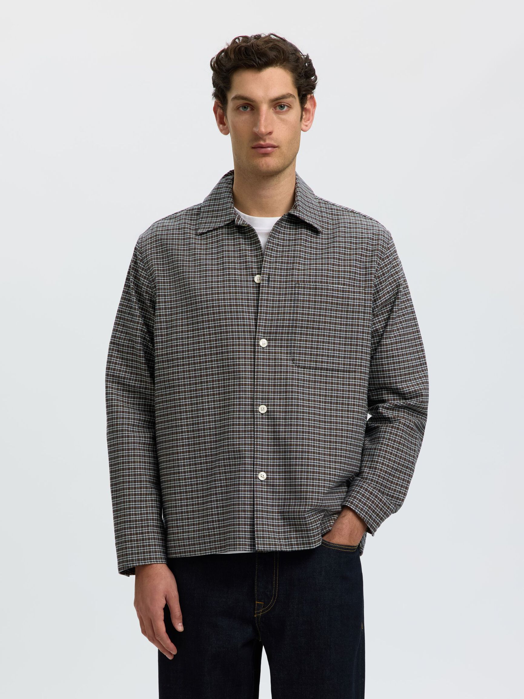 CORTE RELAJADO, EN ALGODÓN CAMISA, Dark Shadow, highres