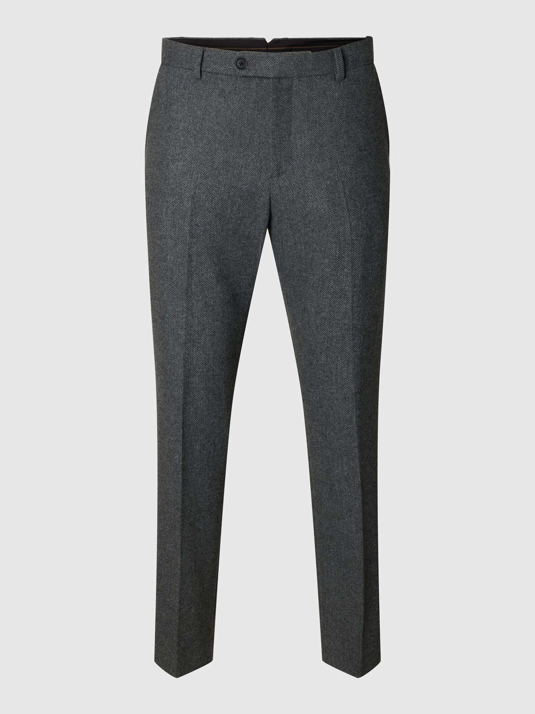 CHECKED WOOL BLEND TROUSERS, Dark Grey Melange, highres