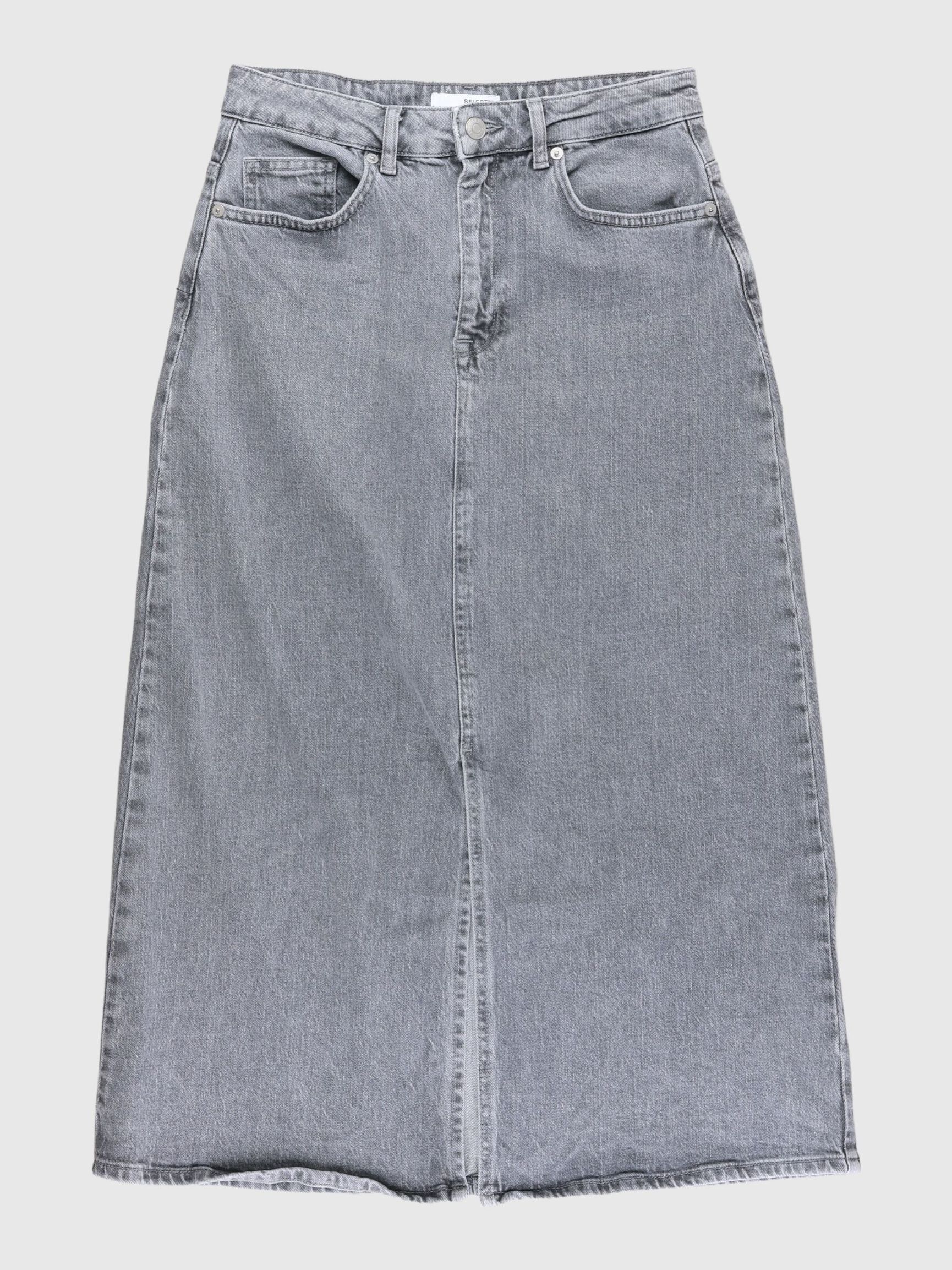 DENIM MIDI SKIRT, Light Grey Denim, highres